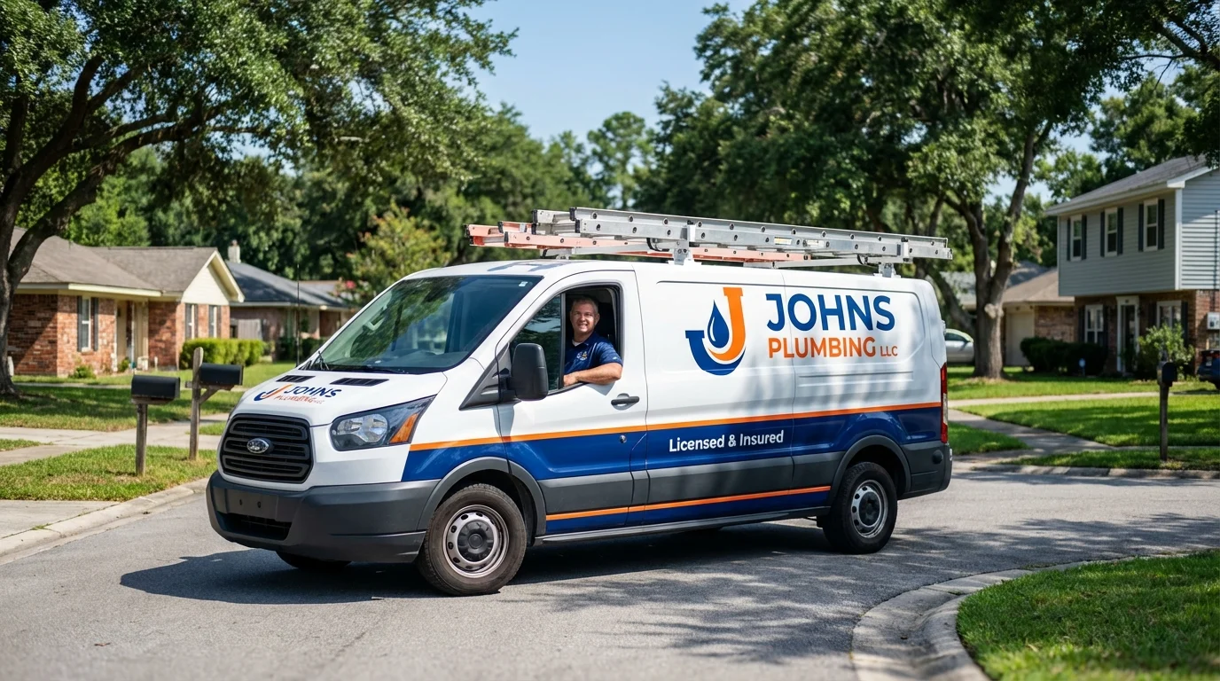 Johns Plumbing LLC service van in Larned, KS
