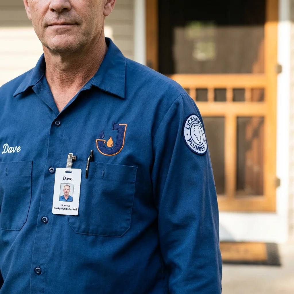 Licensed plumber showing ID badge in Larned, KS