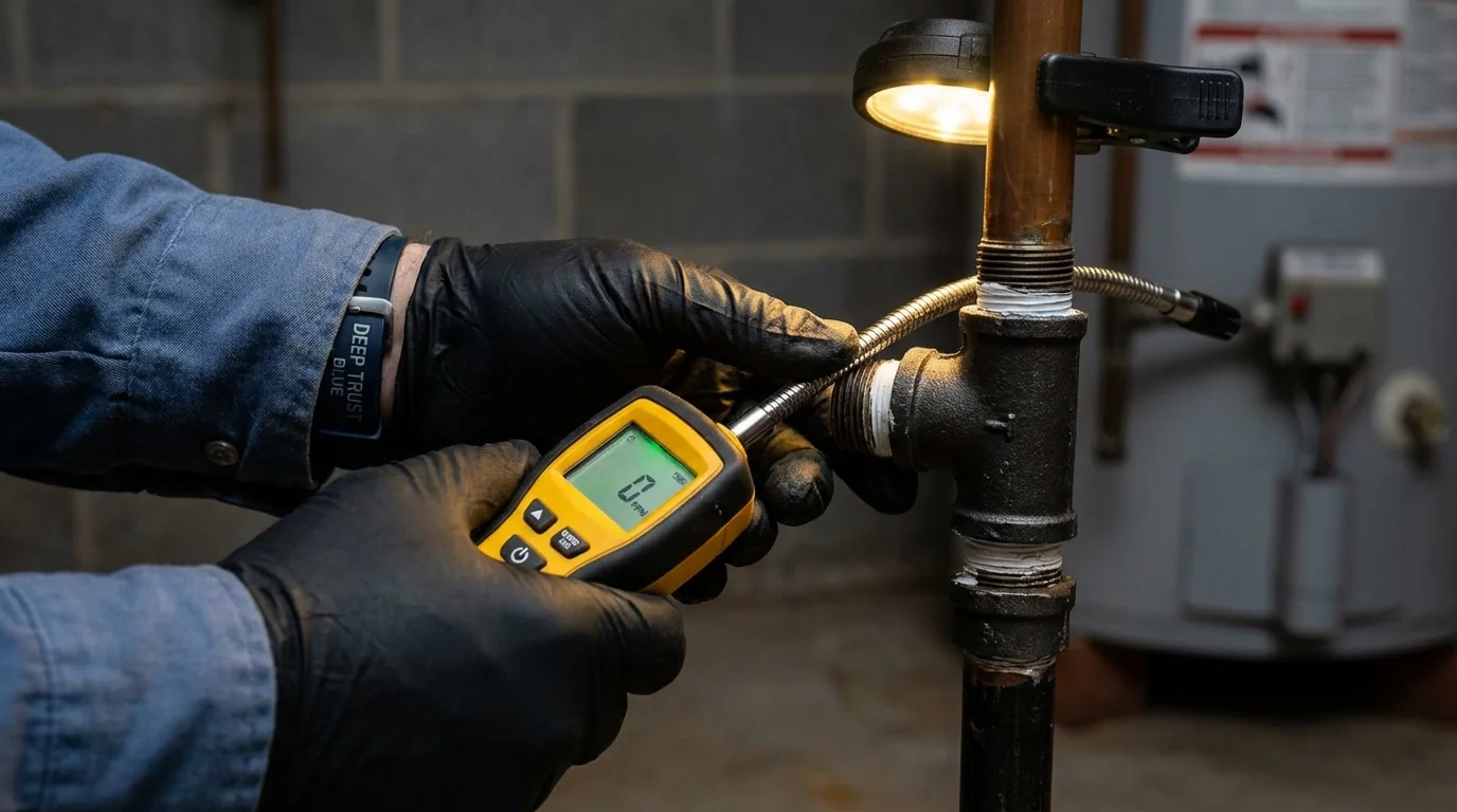 Gas leak detection with electronic sniffer by Johns Plumbing LLC in Larned