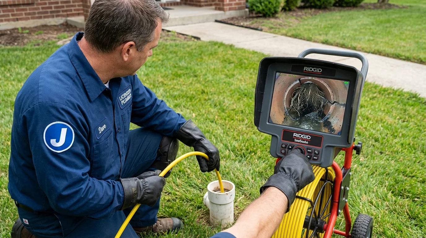 Sewer camera inspection being performed by Johns Plumbing LLC in Larned