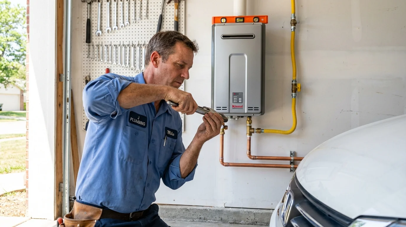 Tankless water heater installation by a Johns Plumbing LLC plumber in Larned
